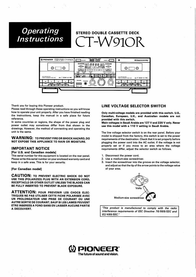 pioneer ctw 910 r owners manual