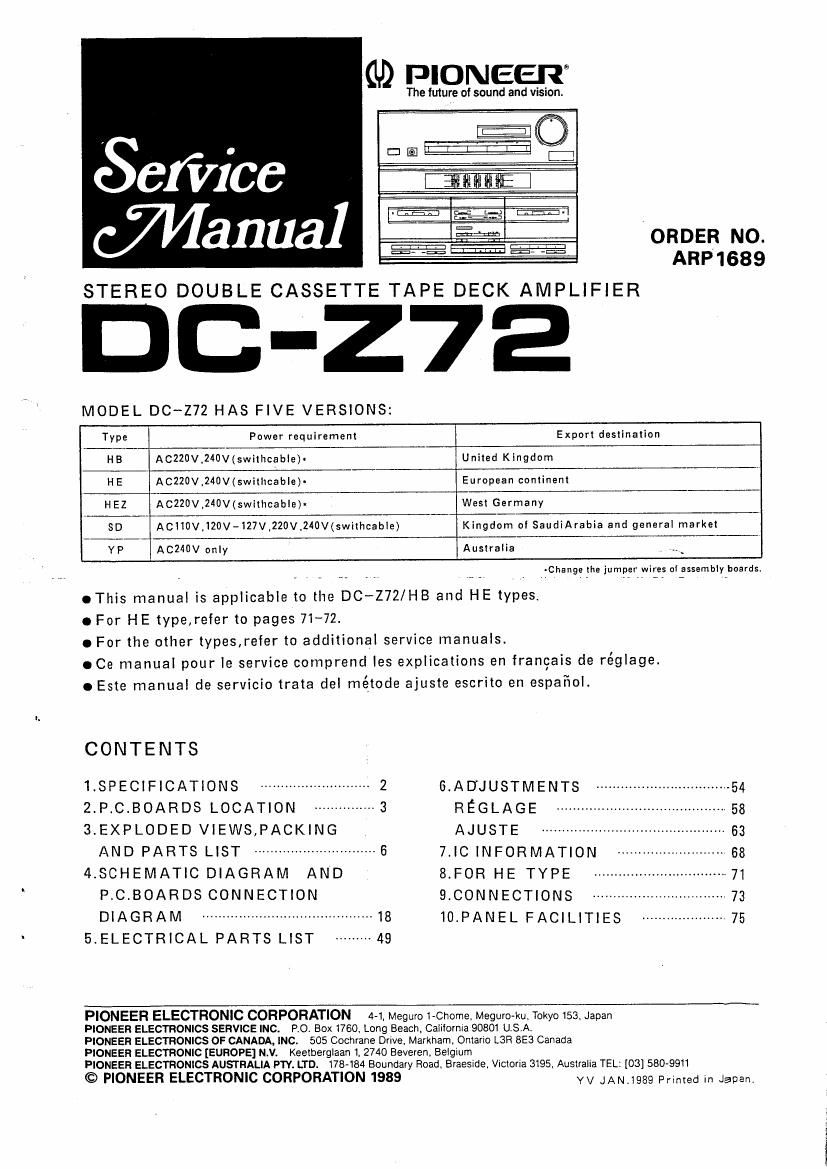 pioneer dcz 72 service manual