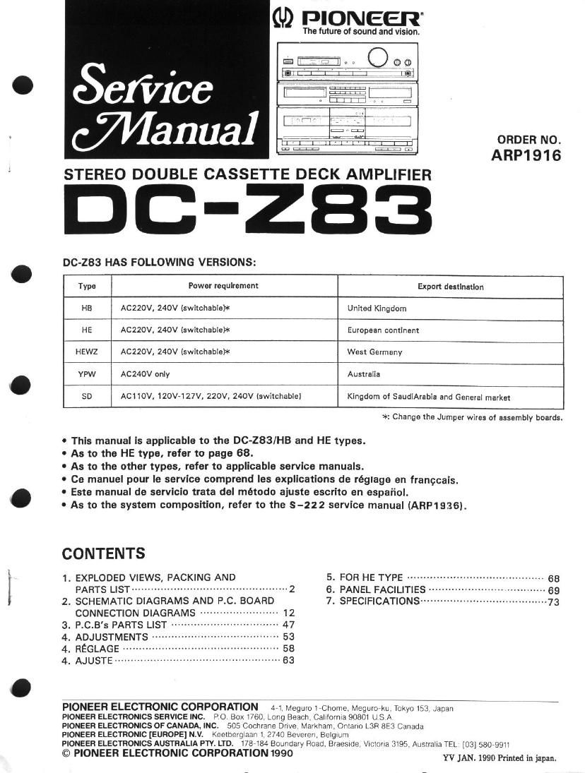 pioneer dcz 83 service manual