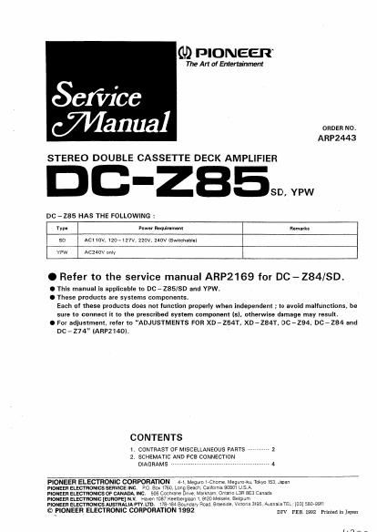 pioneer dcz 85 service manual