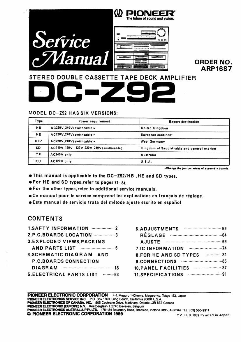 pioneer dcz 92 service manual