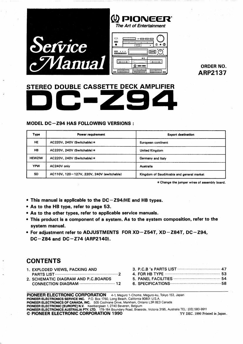 pioneer dcz 94 service manual