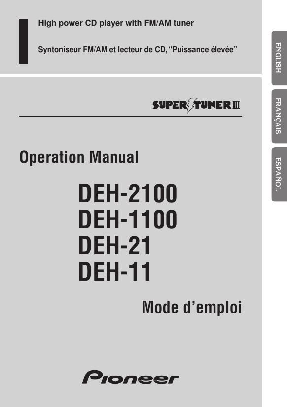 Pioneer DEH 11 Owners Manual