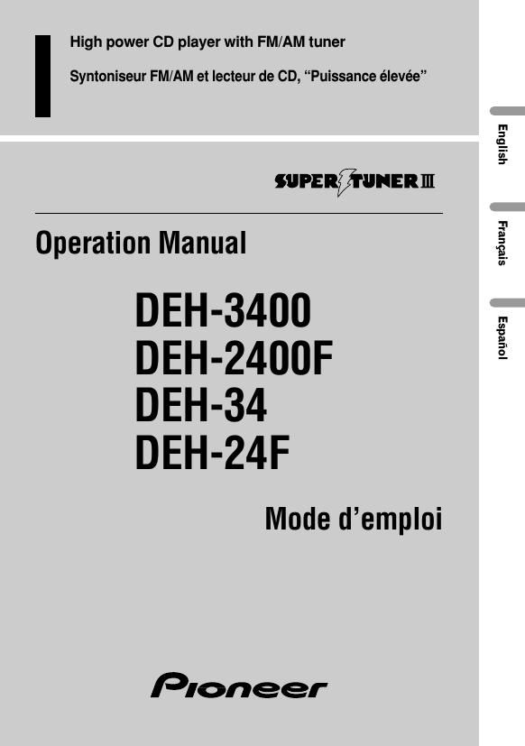 Pioneer DEH 2400F Owners Manual