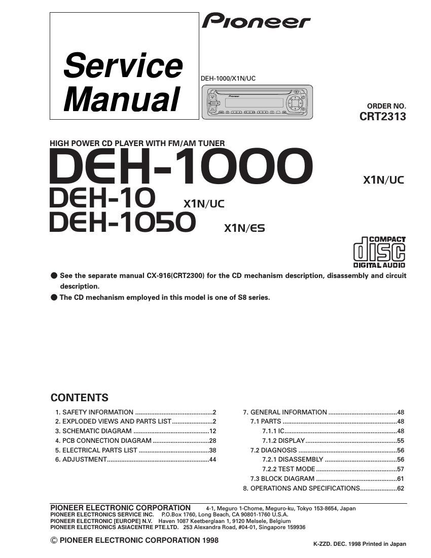 pioneer deh 1000 service manual