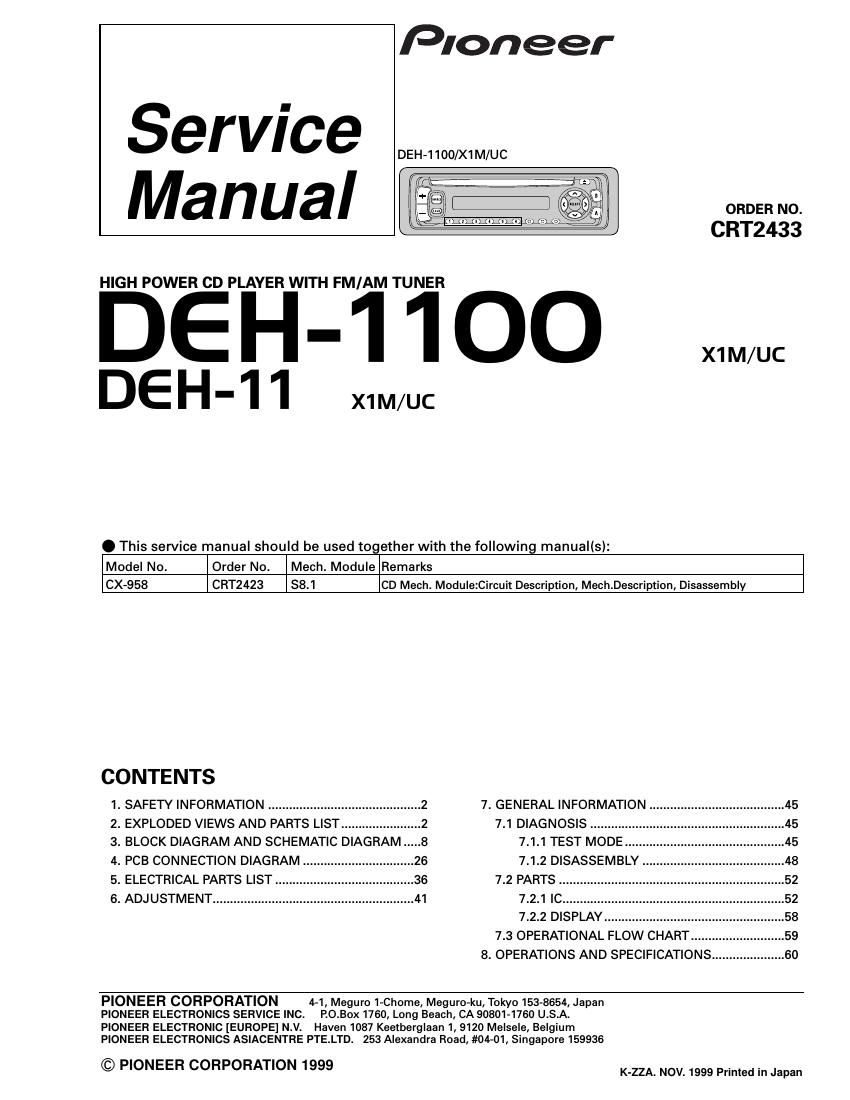 pioneer deh 1100 service manual