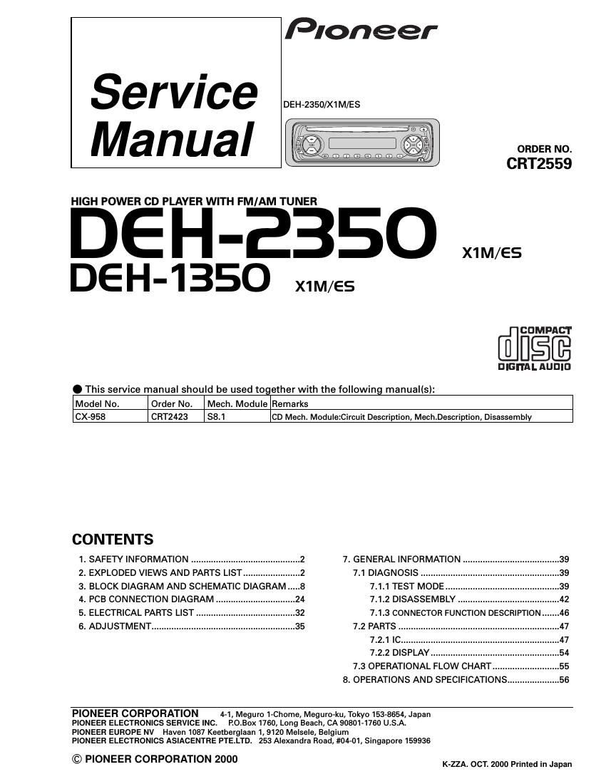 pioneer deh 1350 service manual
