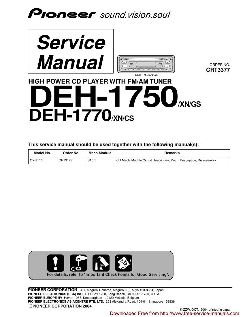 pioneer deh 1750 service manual