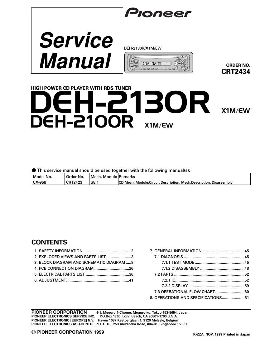 pioneer deh 2100 r service manual