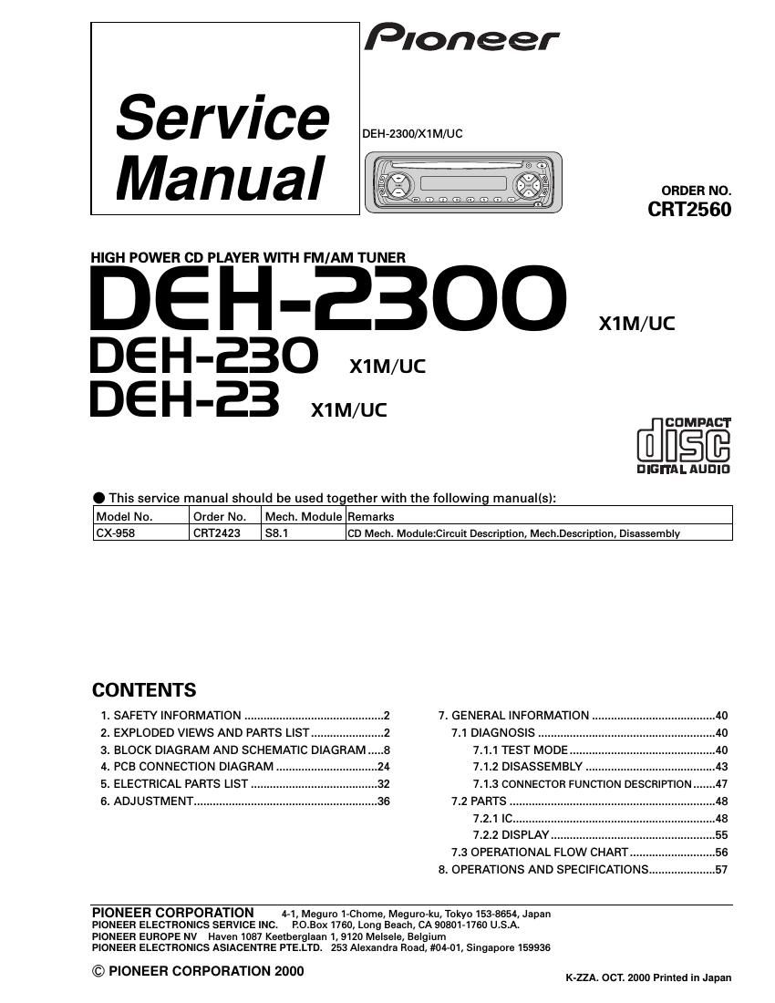 pioneer deh 2300 service manual