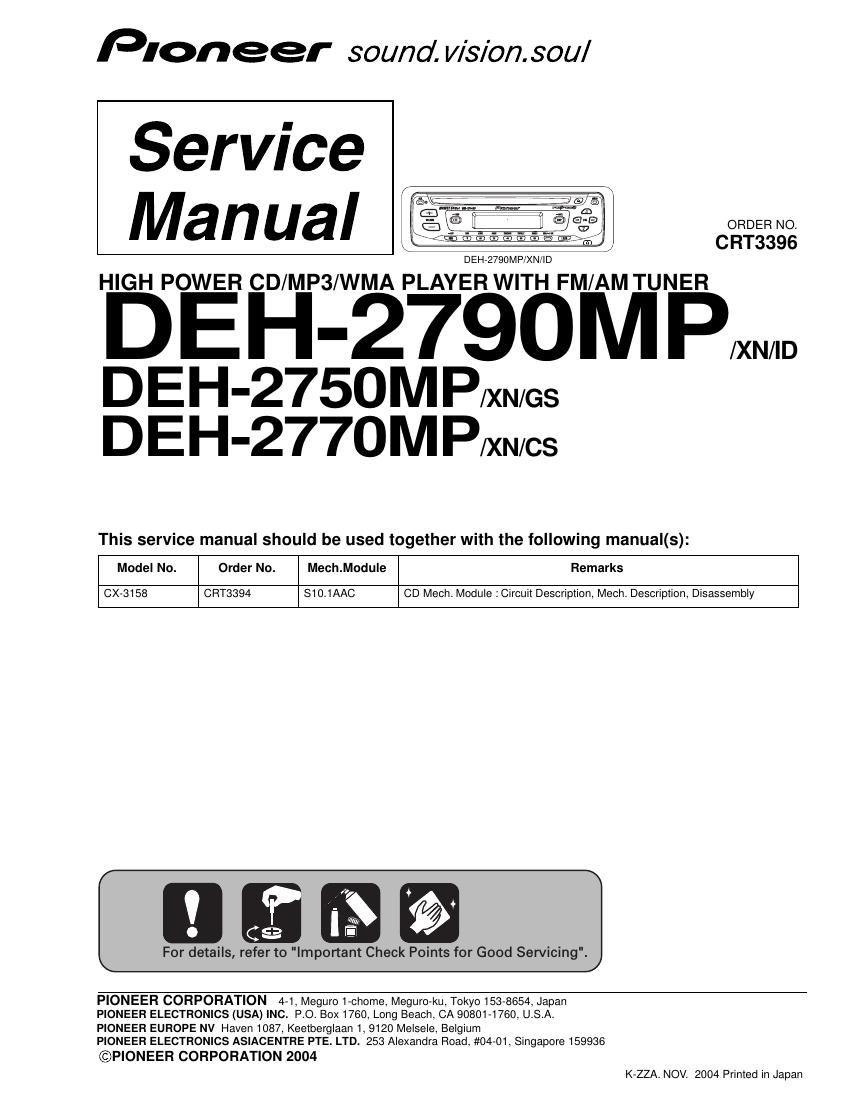 pioneer deh 2790 mp service manual