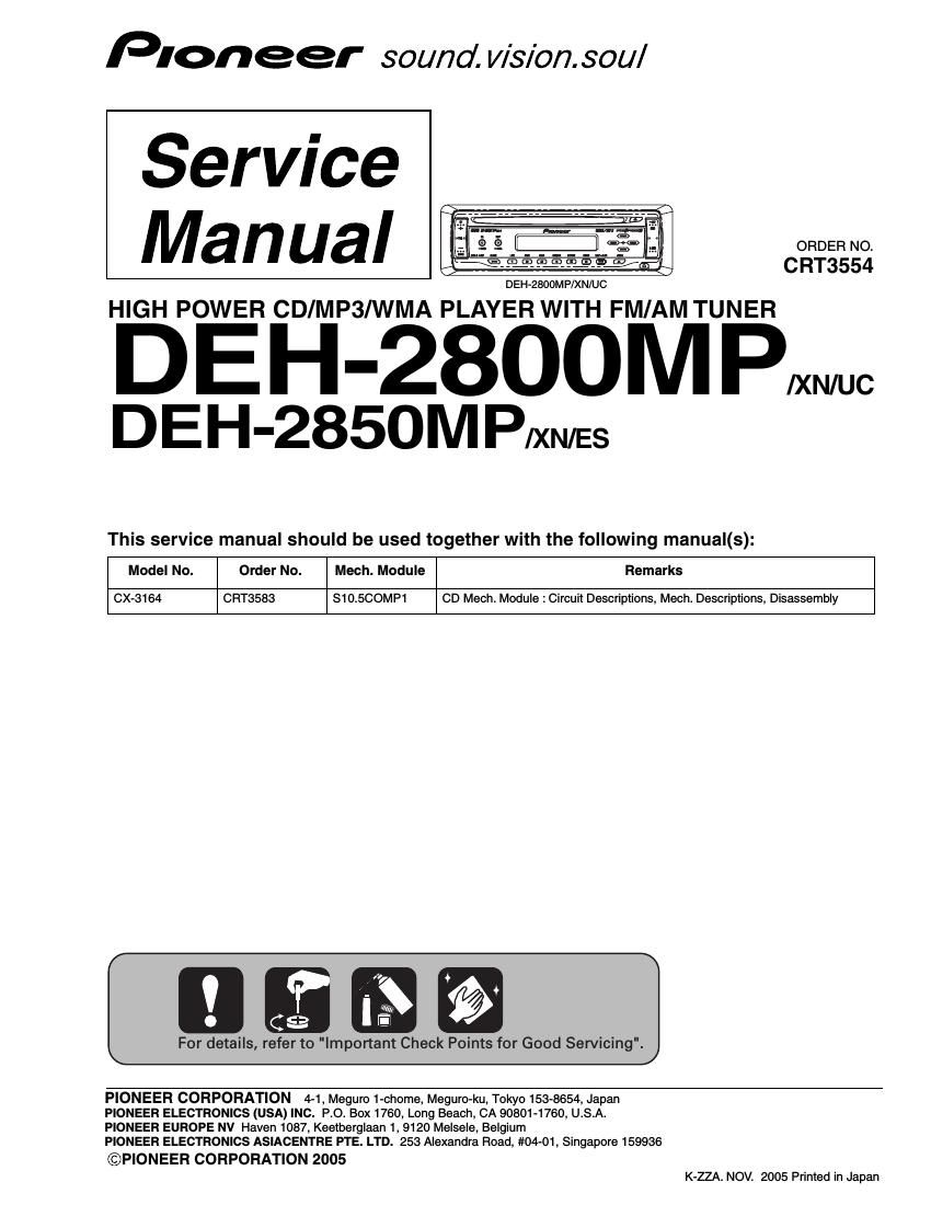 pioneer deh 2850 mp service manual