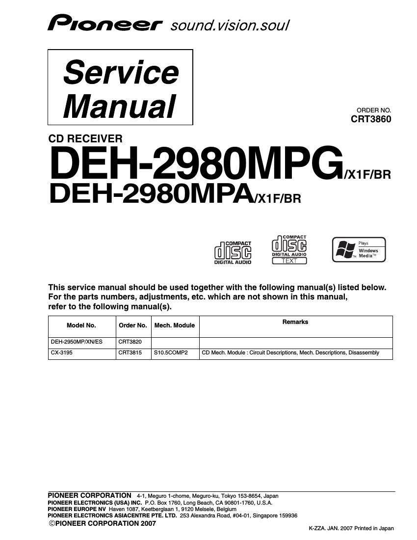 pioneer deh 2980 mpa service manual