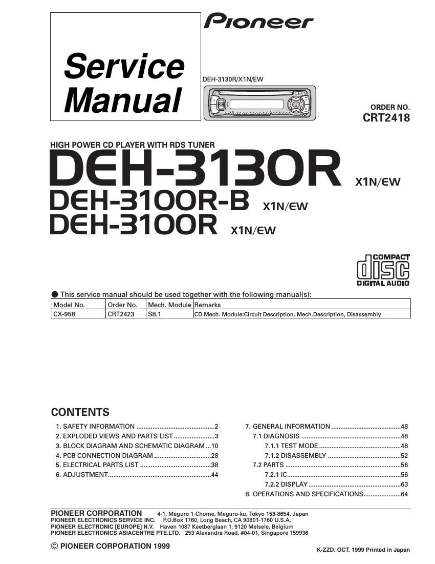 pioneer deh 3130 r service manual