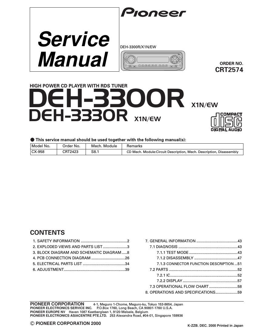 pioneer deh 3300 r service manual