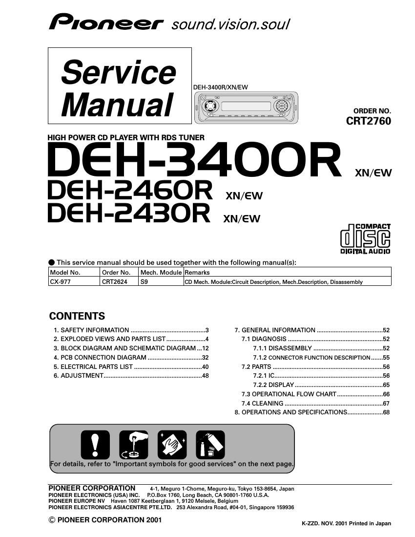 pioneer deh 3400 r service manual