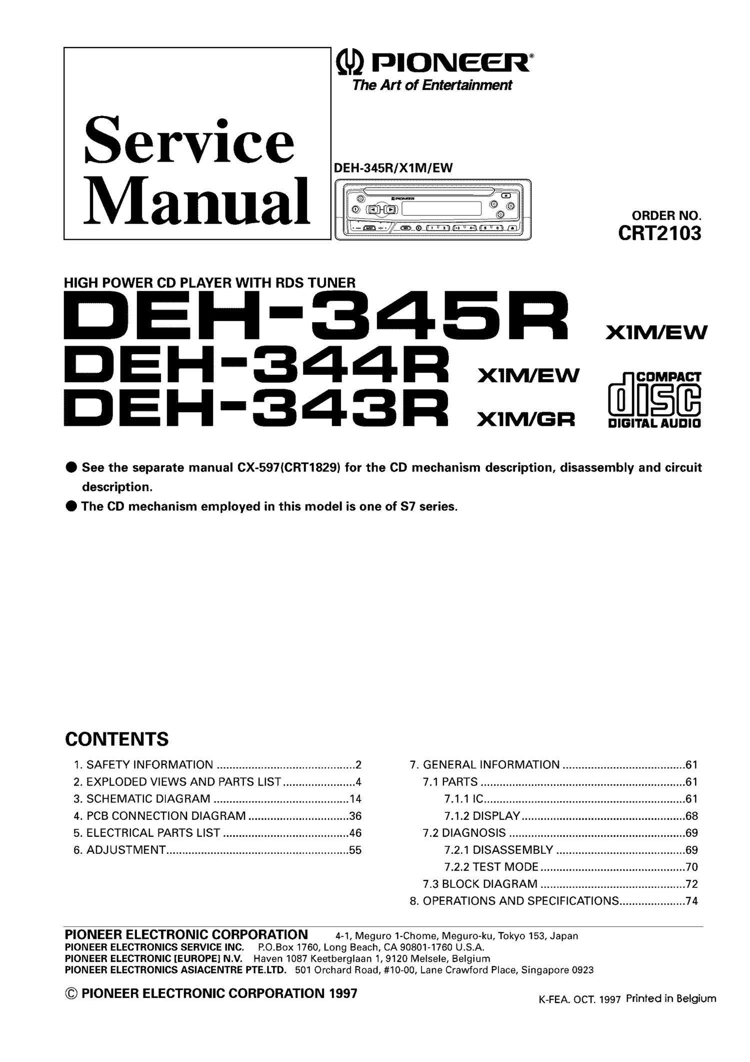 pioneer deh 345 r service manual