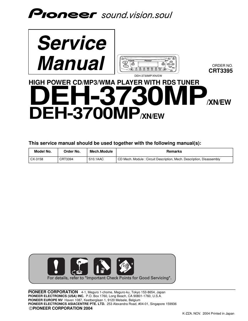 pioneer deh 3700 mp service manual