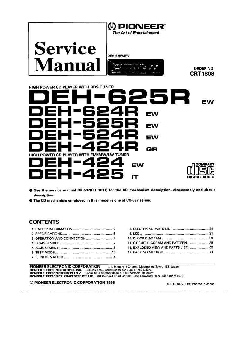 pioneer deh 424 r service manual