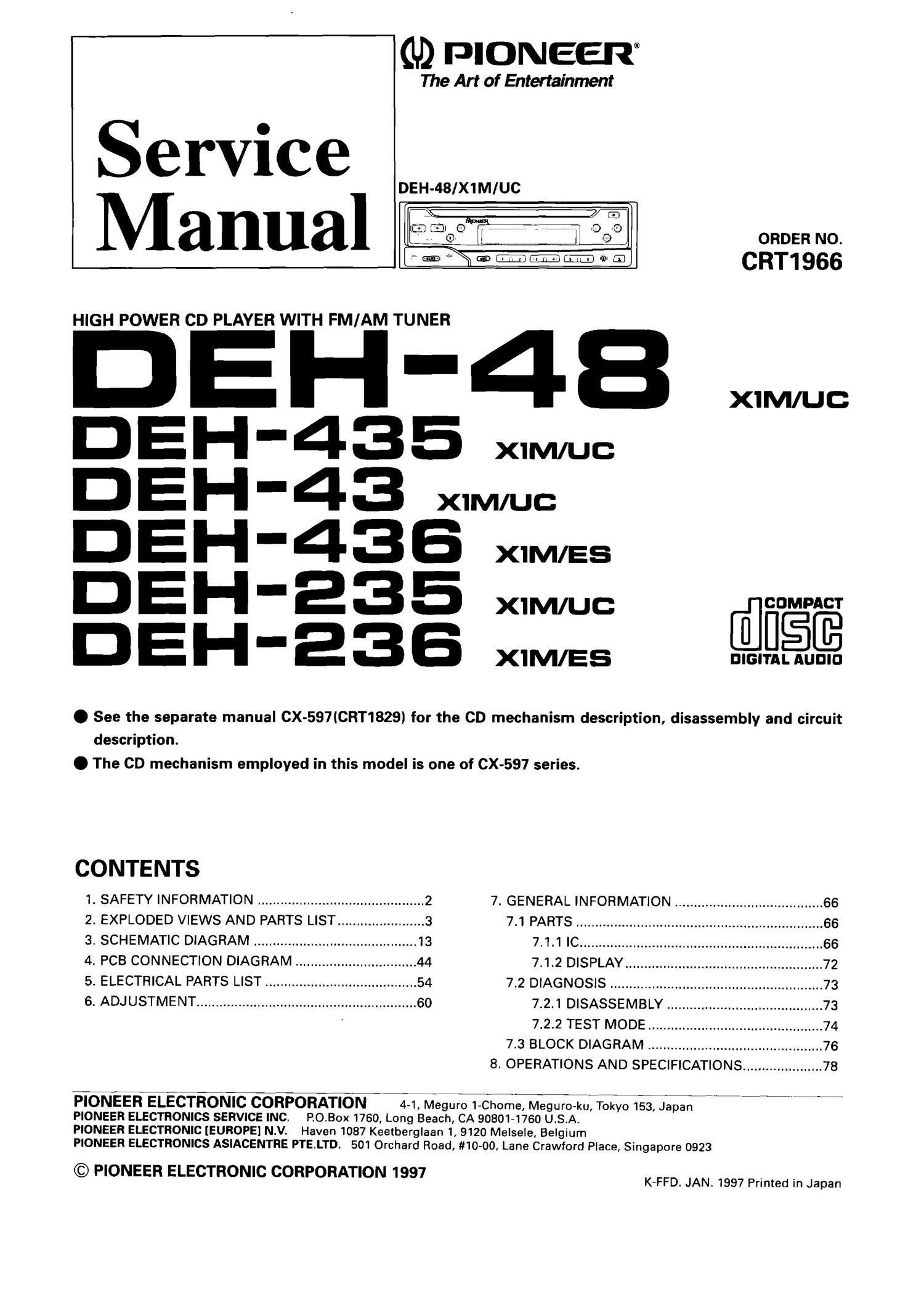 pioneer deh 43 service manual