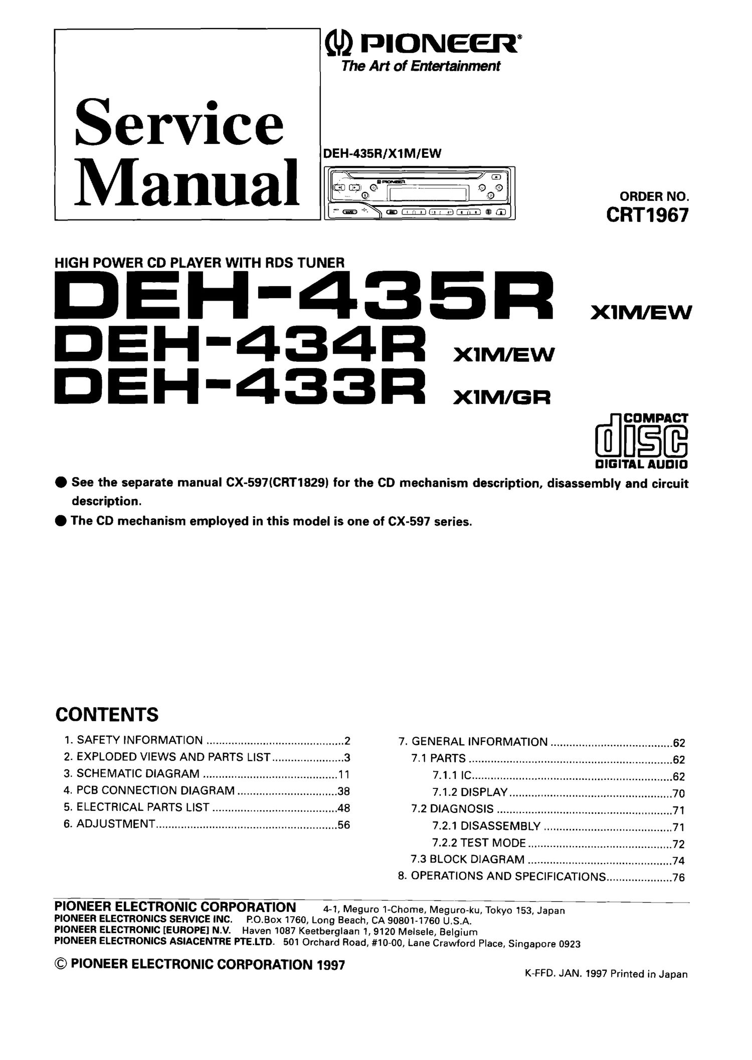 pioneer deh 433 r service manual