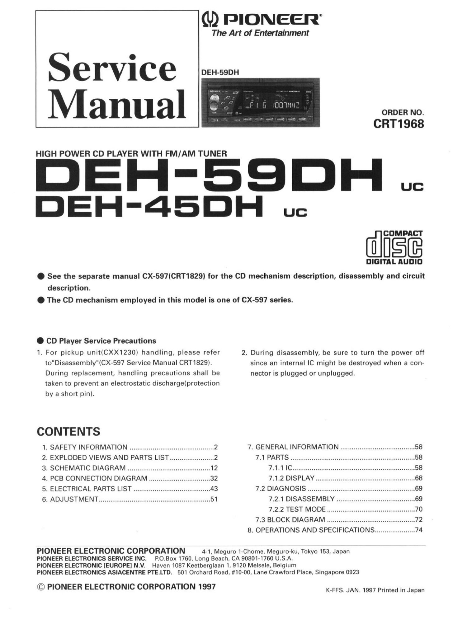 pioneer deh 45 dh service manual