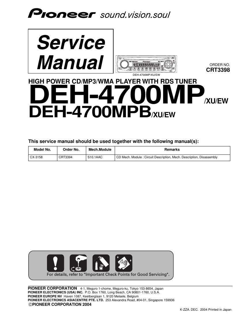 pioneer deh 4700 mpb service manual