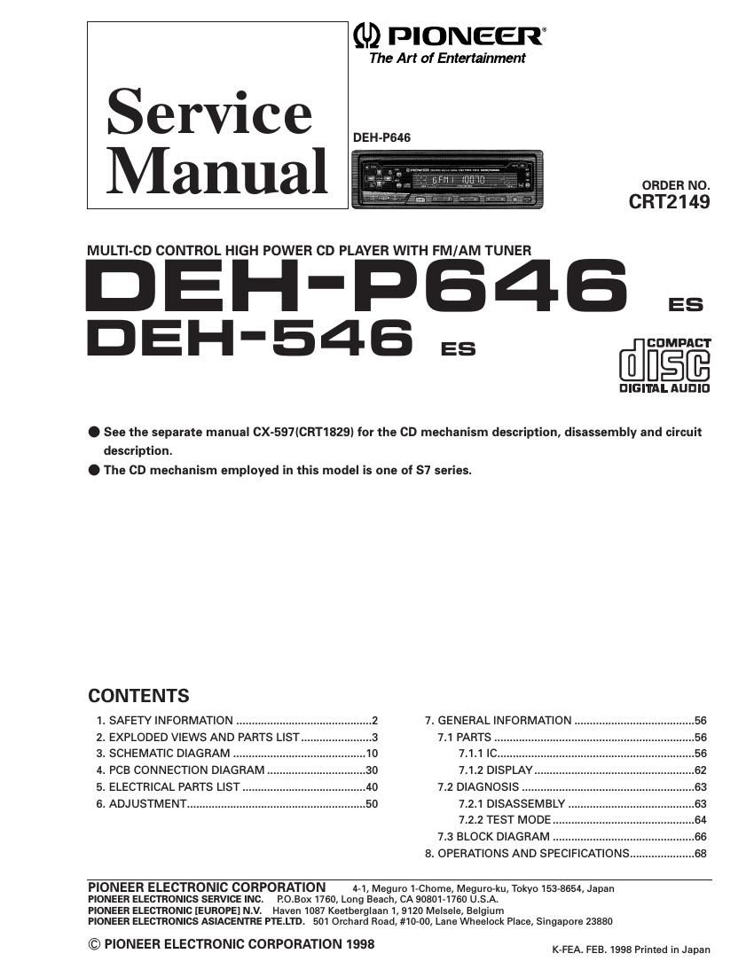 pioneer deh 546 service manual