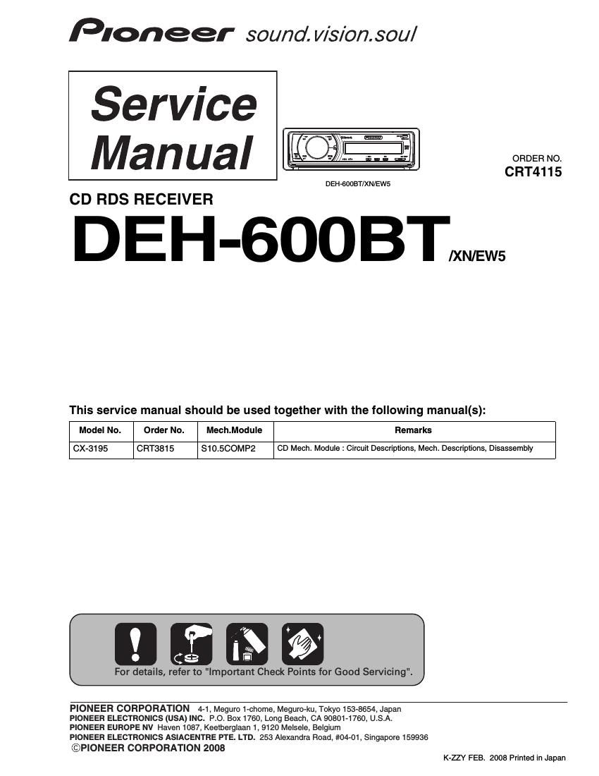 pioneer deh 600 bt service manual