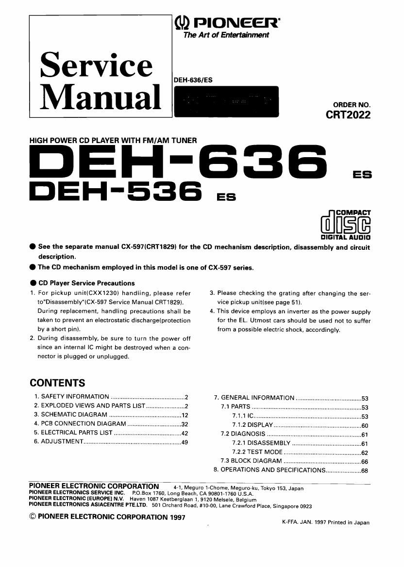 pioneer deh 636 service manual