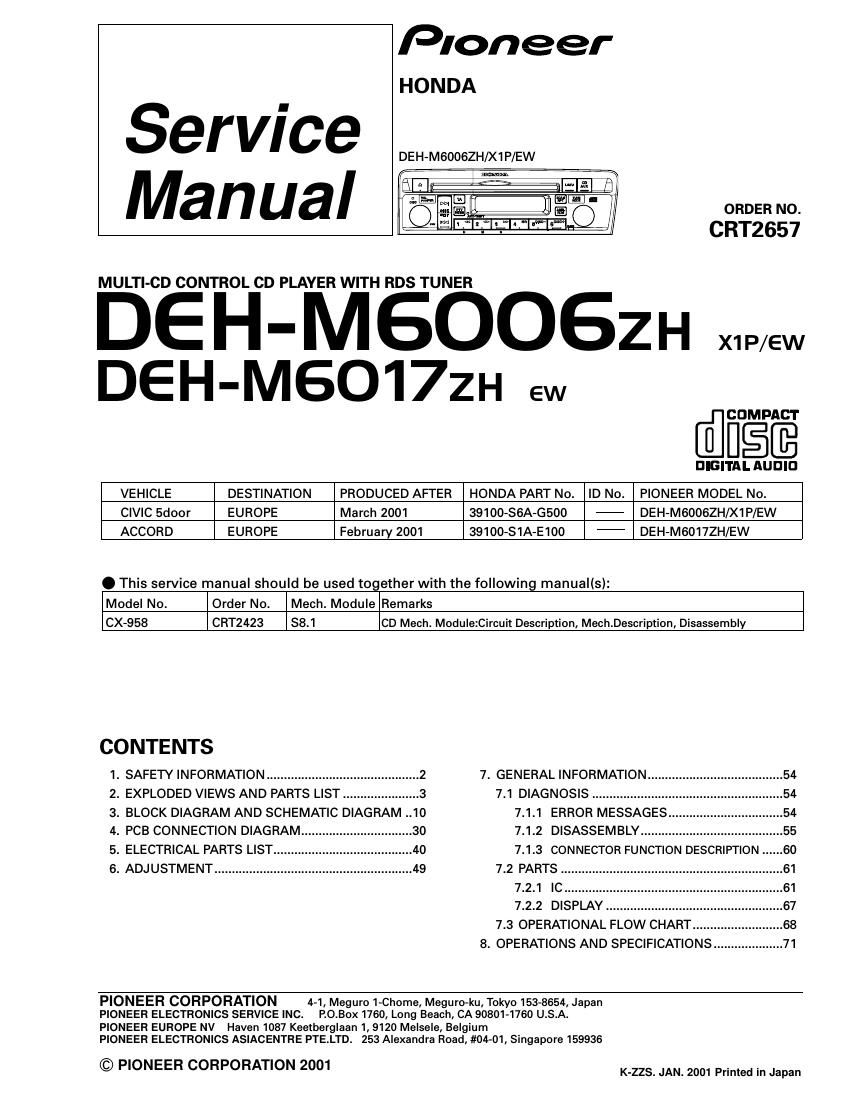 pioneer dehm 6006 zh service manual