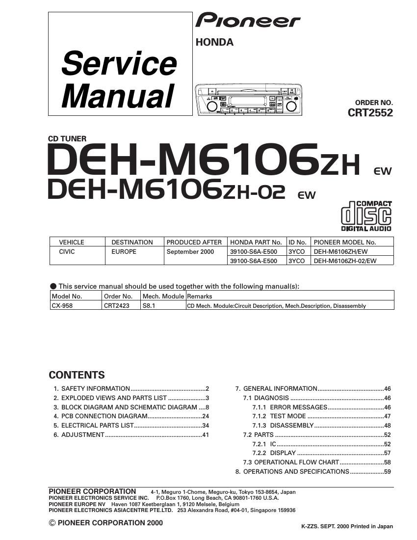 pioneer dehm 6106 zh service manual
