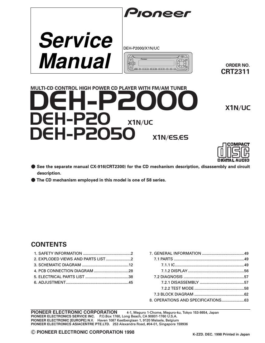 pioneer dehp 2050 service manual