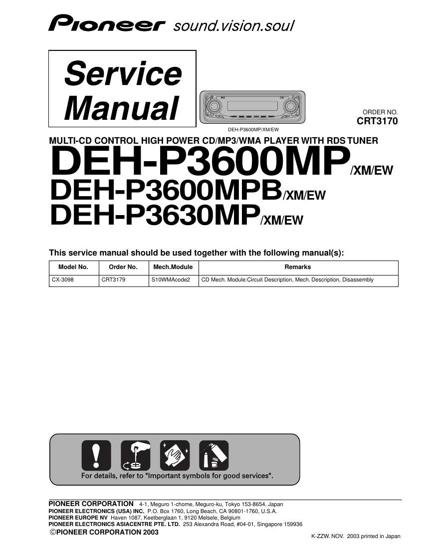 pioneer dehp 3600 mp owners manual