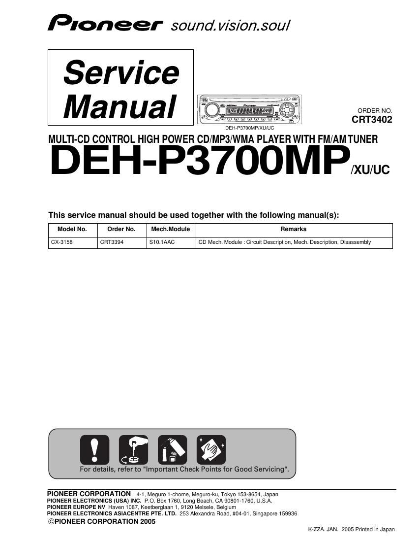 pioneer dehp 3700 mp service manual