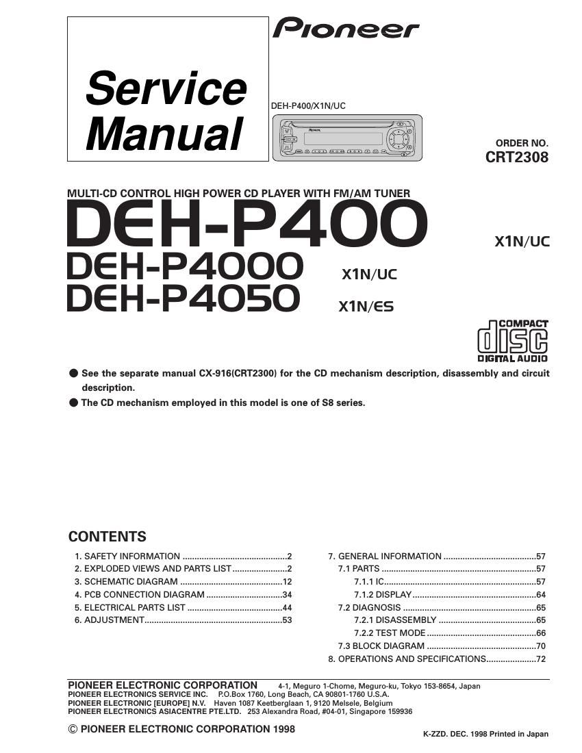 pioneer dehp 400 service manual