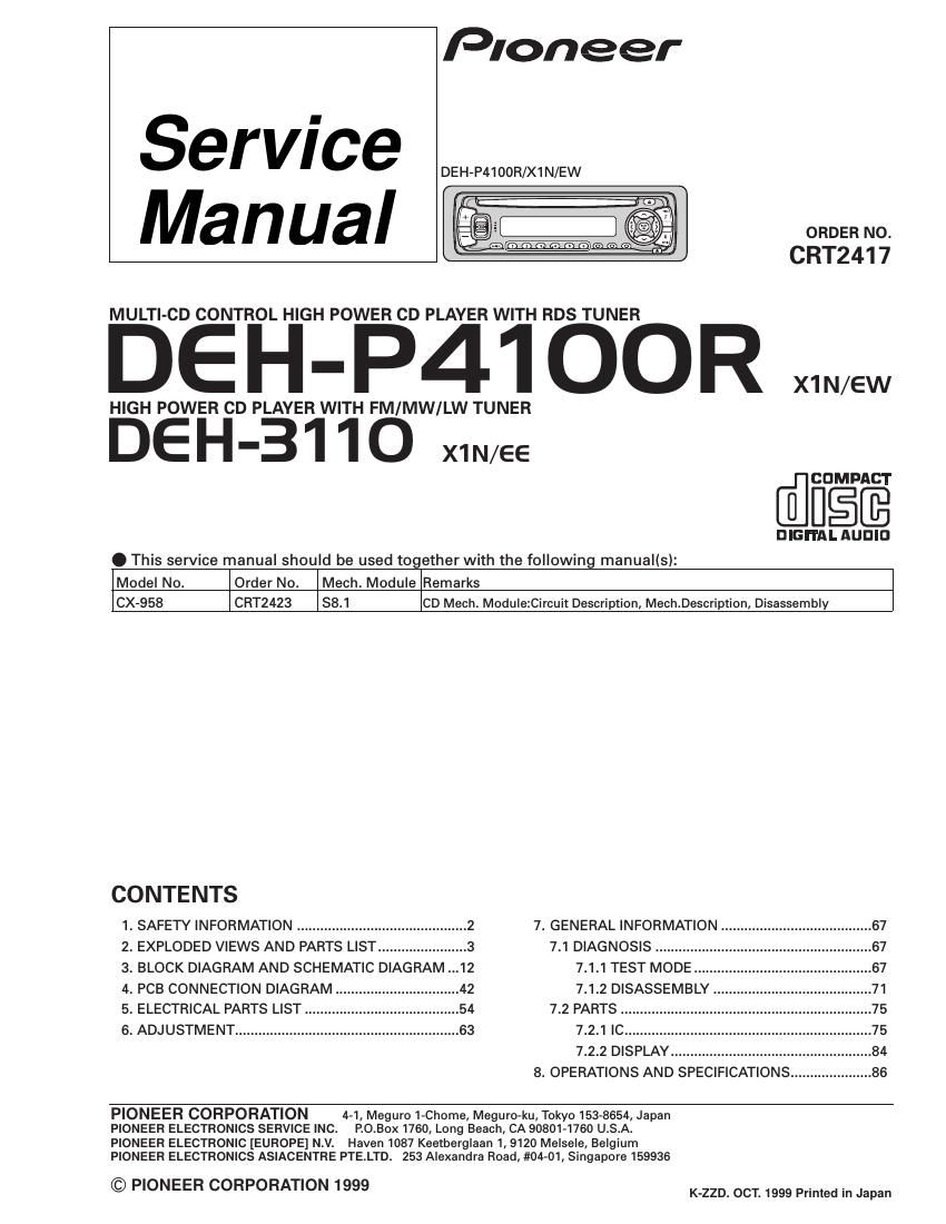pioneer dehp 4100 r service manual