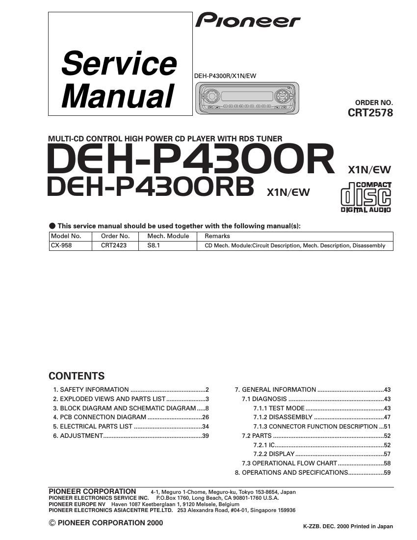 pioneer dehp 4300 r service manual