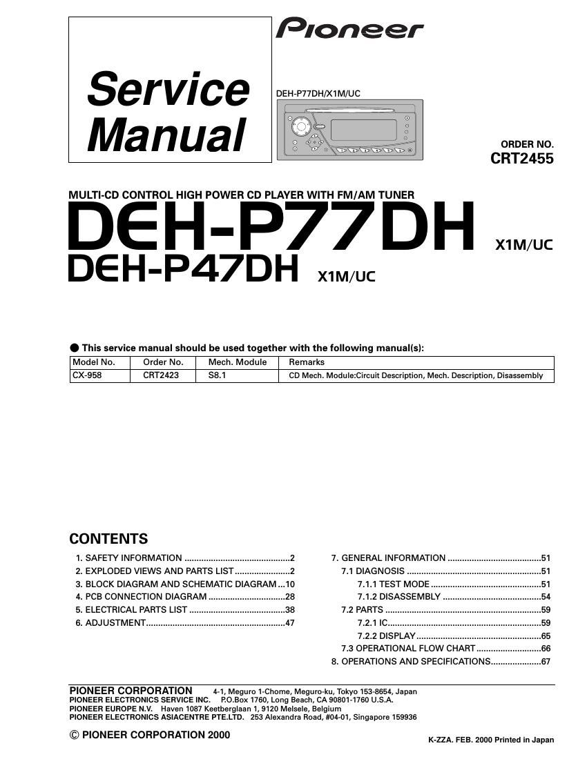 pioneer dehp 47 dh service manual