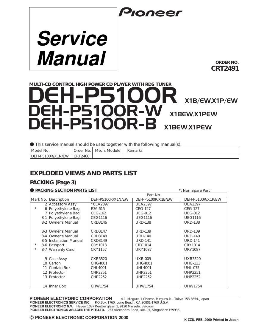 pioneer dehp 5100 r service manual