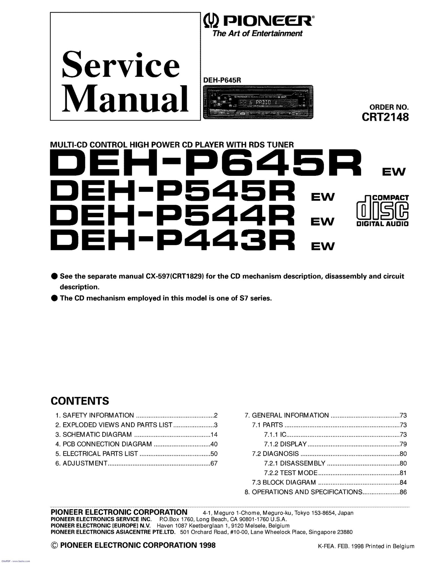 pioneer dehp 544 r service manual
