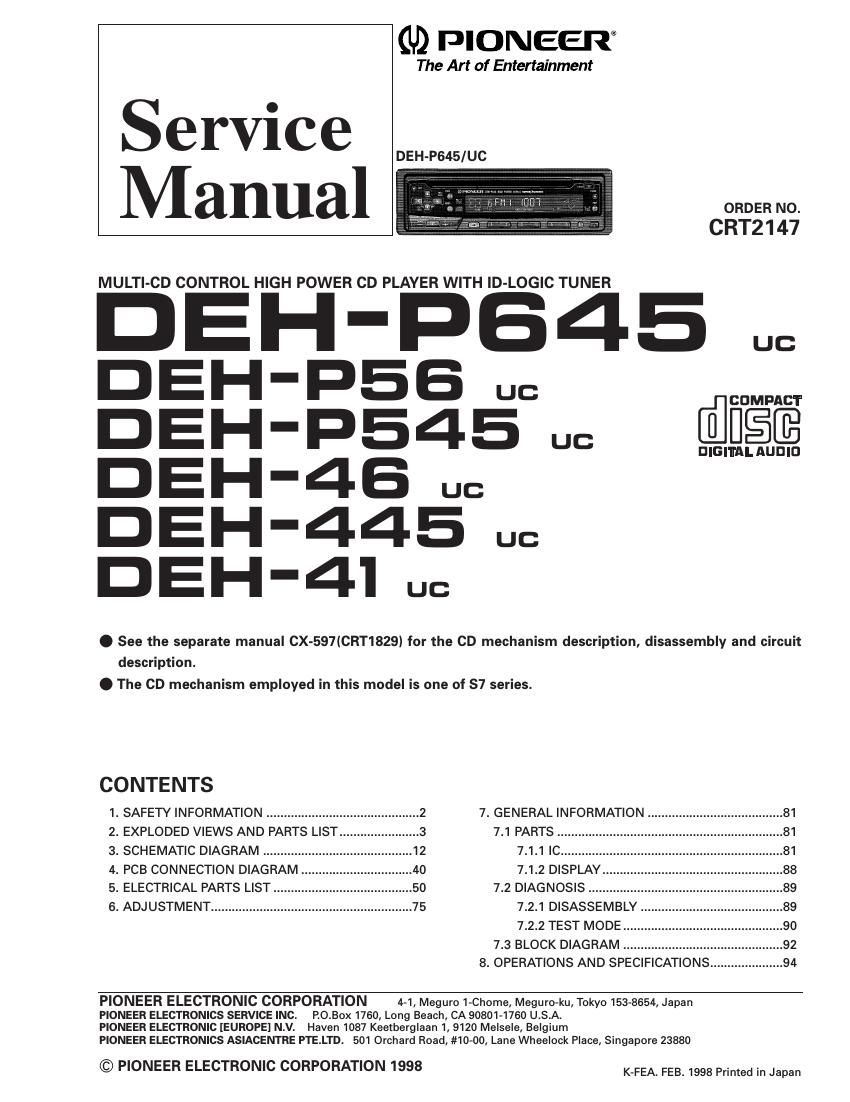 pioneer dehp 545 service manual