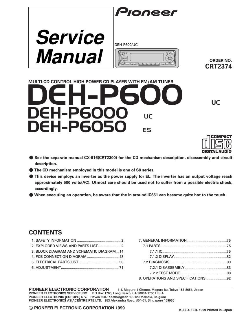 pioneer dehp 6000 service manual