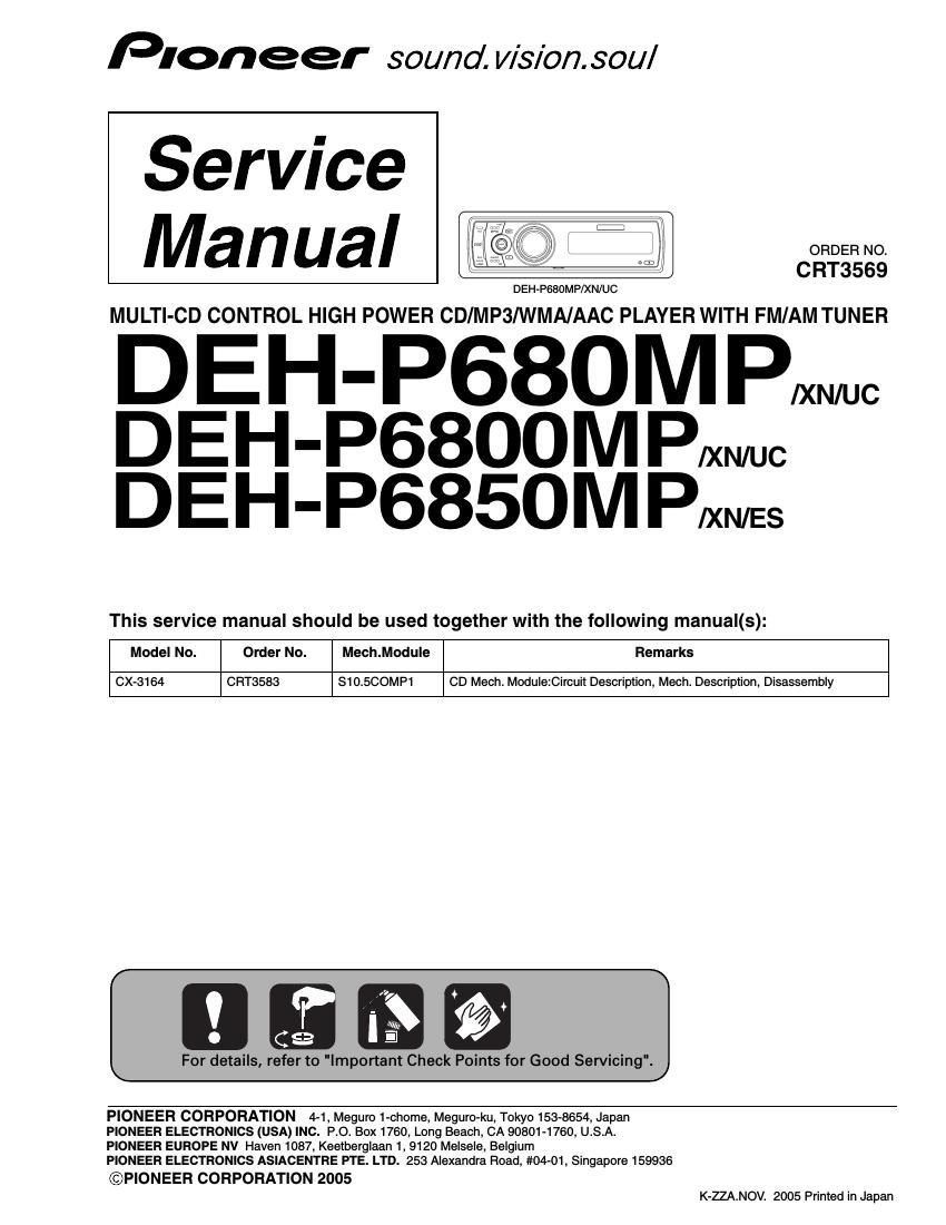 pioneer dehp 6850 mp service manual