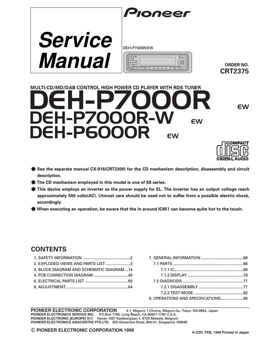 pioneer dehp 7000 rw service manual