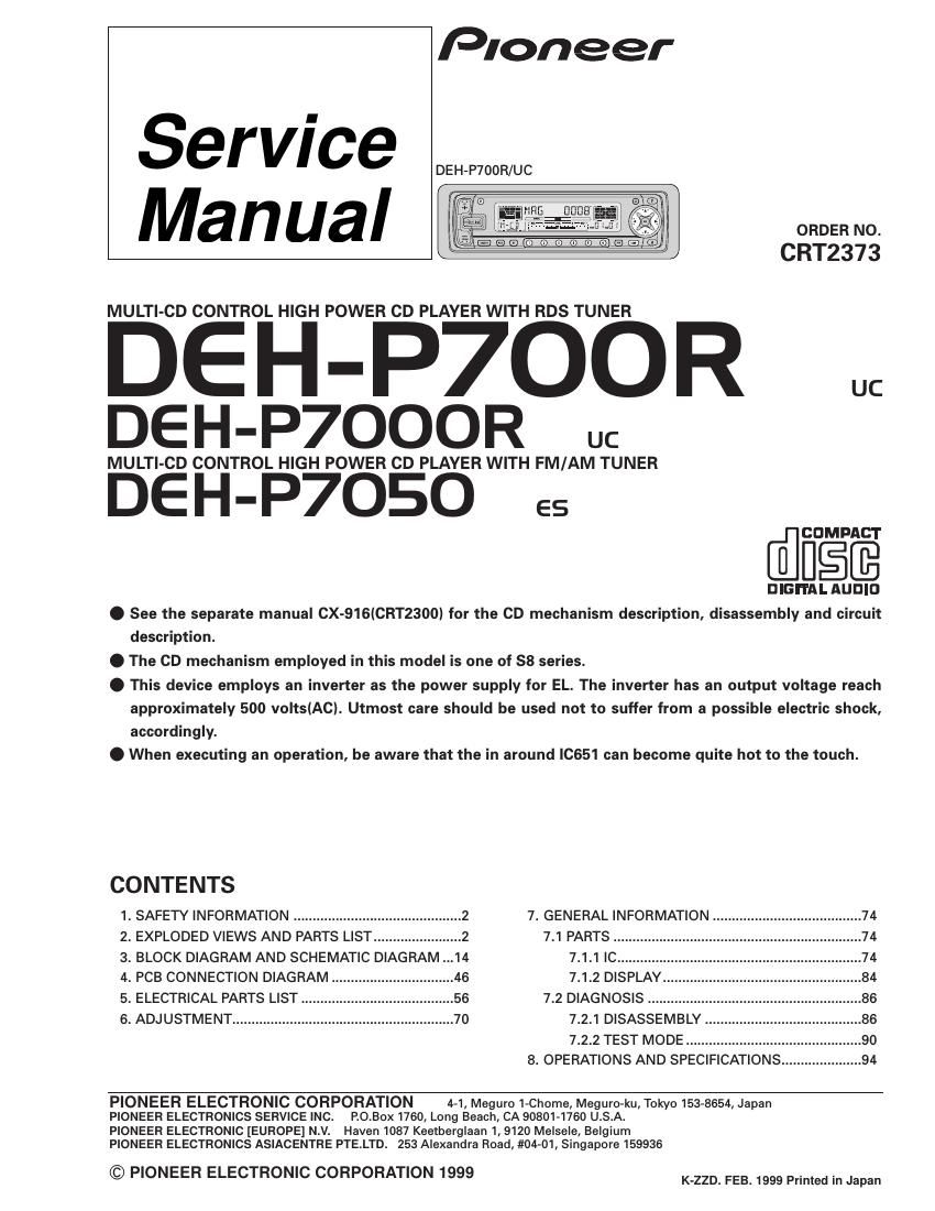pioneer dehp 7050 service manual