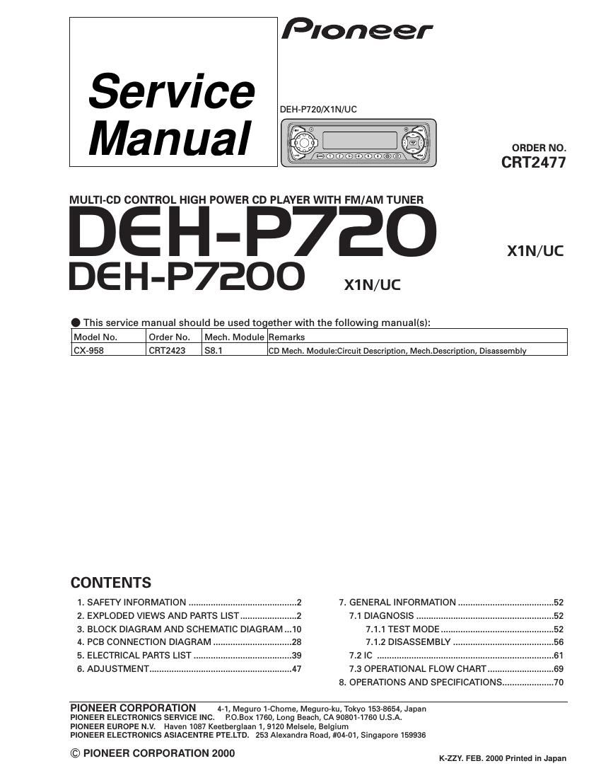 pioneer dehp 7200 service manual