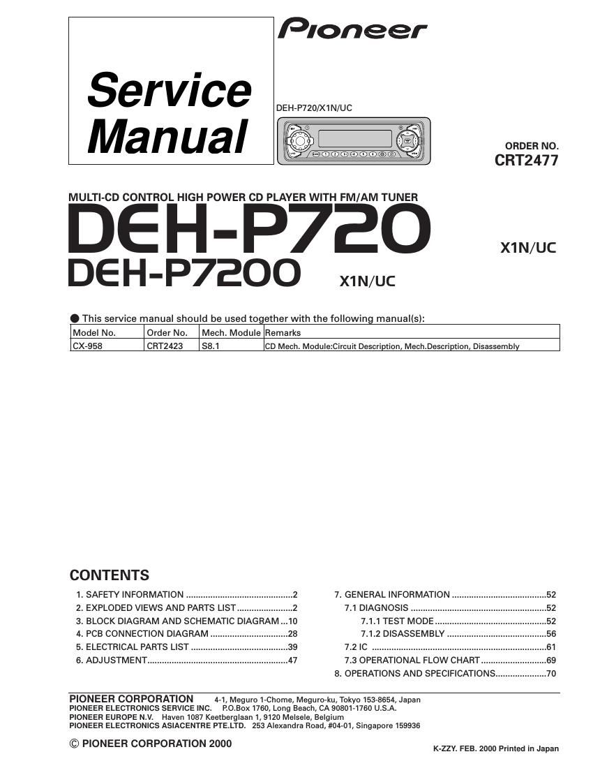 pioneer dehp 7200 service manual