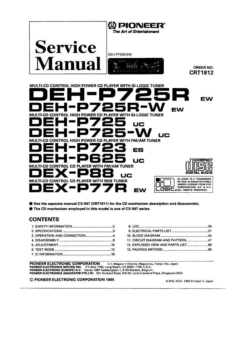 pioneer dehp 725 w service manual