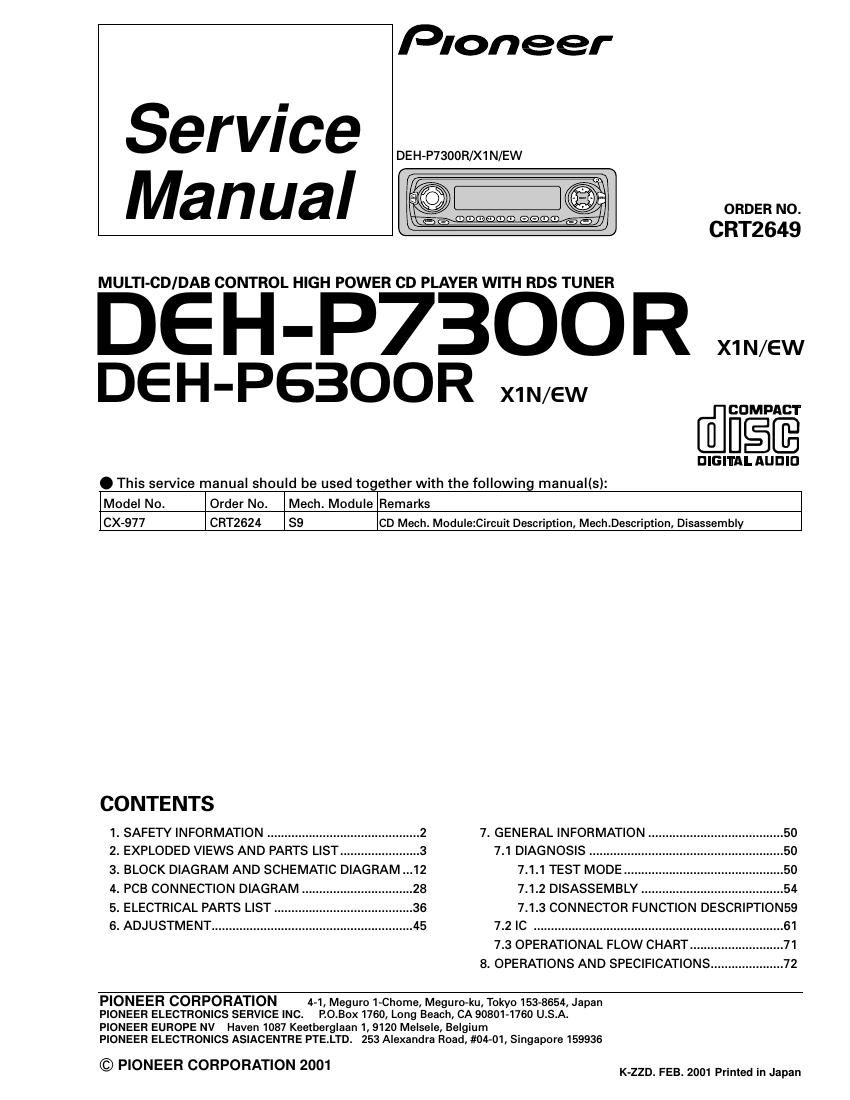 pioneer dehp 7300 r service manual